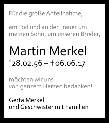 Anzeige von Martin Merkel von Reutlinger General-Anzeiger