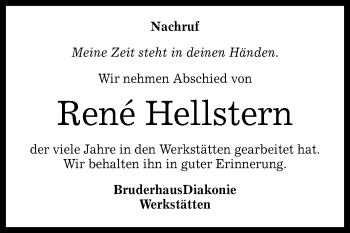 Anzeige von Rene Hellstern von Reutlinger General-Anzeiger