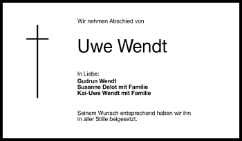 Anzeige von Uwe Wendt von Reutlinger General-Anzeiger