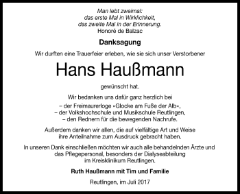 Anzeige von Hans Haußmann von Reutlinger General-Anzeiger