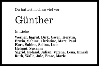Anzeige von Günther  von Reutlinger General-Anzeiger