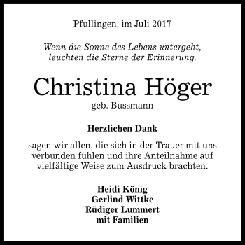 Anzeige von Christina Höger von Reutlinger General-Anzeiger