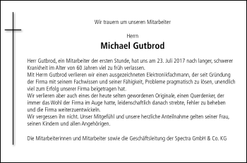 Anzeige von Michael Gutbrod von Reutlinger General-Anzeiger