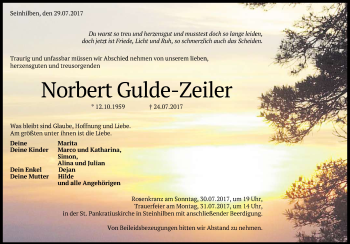 Anzeige von Norbert Gulde-Zeiler von Reutlinger General-Anzeiger