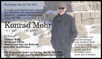 Anzeige von Konrad Mohr von Reutlinger General-Anzeiger