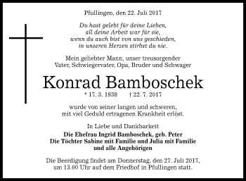 Anzeige von Konrad Bamboschek von Reutlinger General-Anzeiger