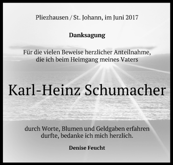 Anzeige von Karl-Heinz Schumacher von Reutlinger General-Anzeiger