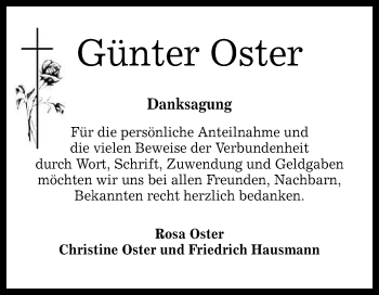 Anzeige von Günter Oster von Reutlinger General-Anzeiger