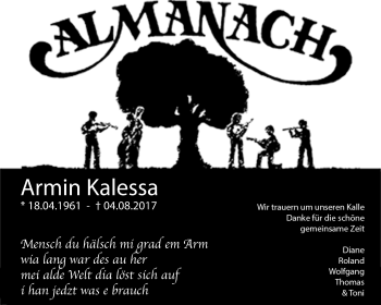 Anzeige von Armin Kalessa von Reutlinger General-Anzeiger