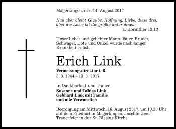 Anzeige von Erich Link von Reutlinger General-Anzeiger