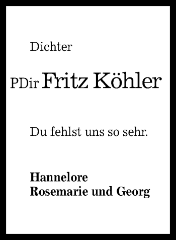Anzeige von Fritz Köhler von Reutlinger General-Anzeiger
