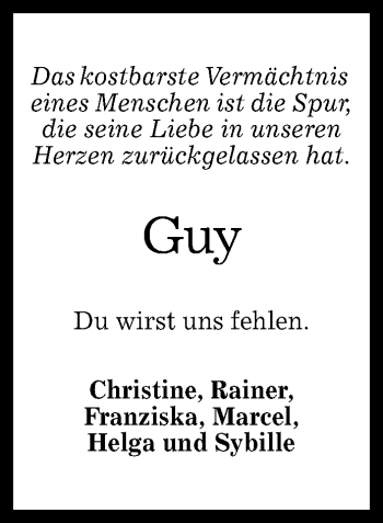 Anzeige von Guy  von Reutlinger General-Anzeiger