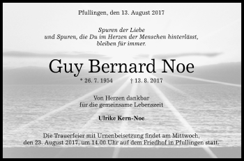 Anzeige von Guy Bernard Noe von Reutlinger General-Anzeiger