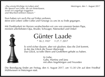 Anzeige von Günter Laade von Reutlinger General-Anzeiger