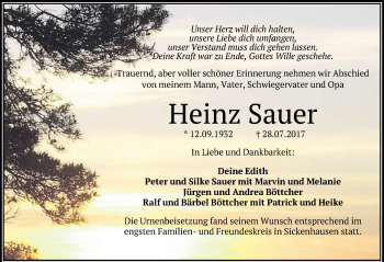 Anzeige von Heinz Sauer von Reutlinger General-Anzeiger