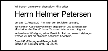 Anzeige von Helmer Petersen von Reutlinger General-Anzeiger