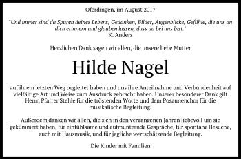 Anzeige von Hilde Nagel von Reutlinger General-Anzeiger