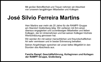 Anzeige von Jose Silvio Ferreira Martins von Reutlinger General-Anzeiger