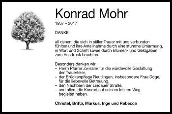 Anzeige von Konrad Mohr von Reutlinger General-Anzeiger