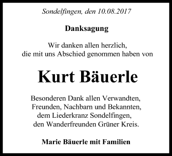 Anzeige von Kurt Bäuerle von Reutlinger General-Anzeiger