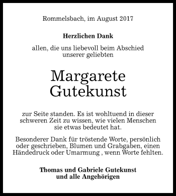 Anzeige von Margarete Gutekunst von Reutlinger General-Anzeiger