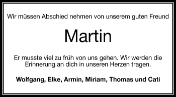 Anzeige von Martin  von Reutlinger General-Anzeiger