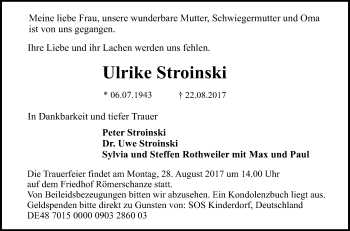 Anzeige von Ulrike Stroinski von Reutlinger General-Anzeiger
