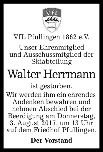 Anzeige von Walter Herrmann von Reutlinger General-Anzeiger