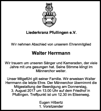 Anzeige von Walter Herrmann von Reutlinger General-Anzeiger