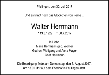 Anzeige von Walter Herrmann von Reutlinger General-Anzeiger