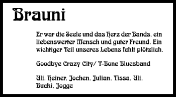 Anzeige von Brauni  von Reutlinger General-Anzeiger
