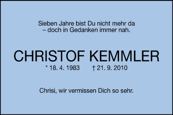 Anzeige von Christof Kemmler von Reutlinger General-Anzeiger