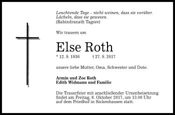 Anzeige von Else Roth von Reutlinger General-Anzeiger