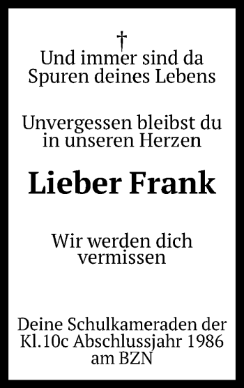 Anzeige von Frank  von Reutlinger General-Anzeiger