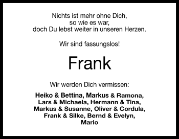 Anzeige von Frank  von Reutlinger General-Anzeiger