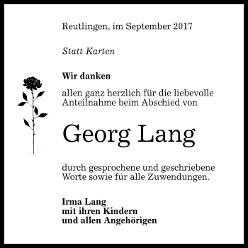 Anzeige von Georg Lang von Reutlinger General-Anzeiger