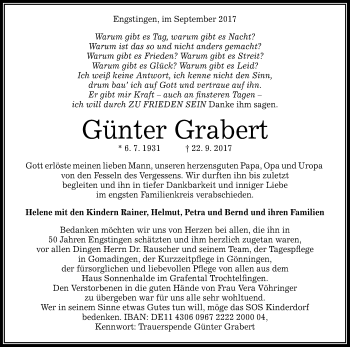 Anzeige von Günter Grabert von Reutlinger General-Anzeiger