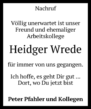 Anzeige von Heidger Wrede von Reutlinger General-Anzeiger