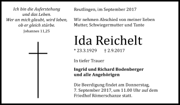 Anzeige von Ida Reichelt von Reutlinger General-Anzeiger