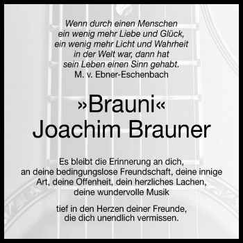 Anzeige von Joachim Brauner von Reutlinger General-Anzeiger