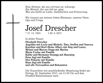 Anzeige von Josef Drescher von Reutlinger General-Anzeiger
