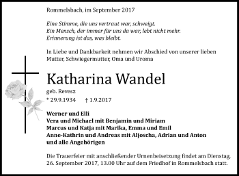 Traueranzeigen von Katharina Wandel | trauer.gea.de