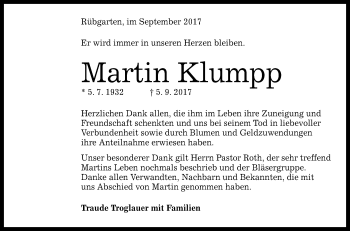 Anzeige von Martin Klumpp von Reutlinger General-Anzeiger