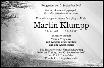 Anzeige von Martin Klumpp von Reutlinger General-Anzeiger