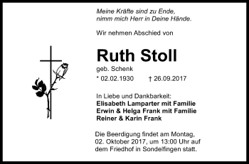 Anzeige von Ruth Stoll von Reutlinger General-Anzeiger