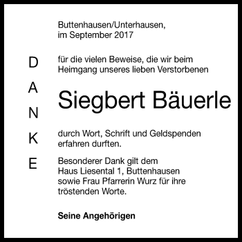Anzeige von Siegbert Bäuerle von Reutlinger General-Anzeiger
