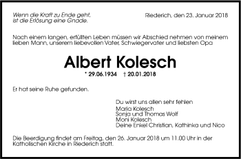 Anzeige von Albert Kolesch von Reutlinger General-Anzeiger