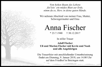Anzeige von Anna Fischer von Reutlinger General-Anzeiger