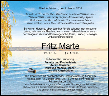 Anzeige von Fritz Marte von Reutlinger General-Anzeiger