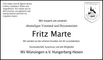 Anzeige von Fritz Marte von Reutlinger General-Anzeiger